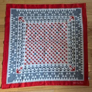 Valentina Fiore Vintage Nautical Red Navy Blue and White Scarf 26x26 Inches